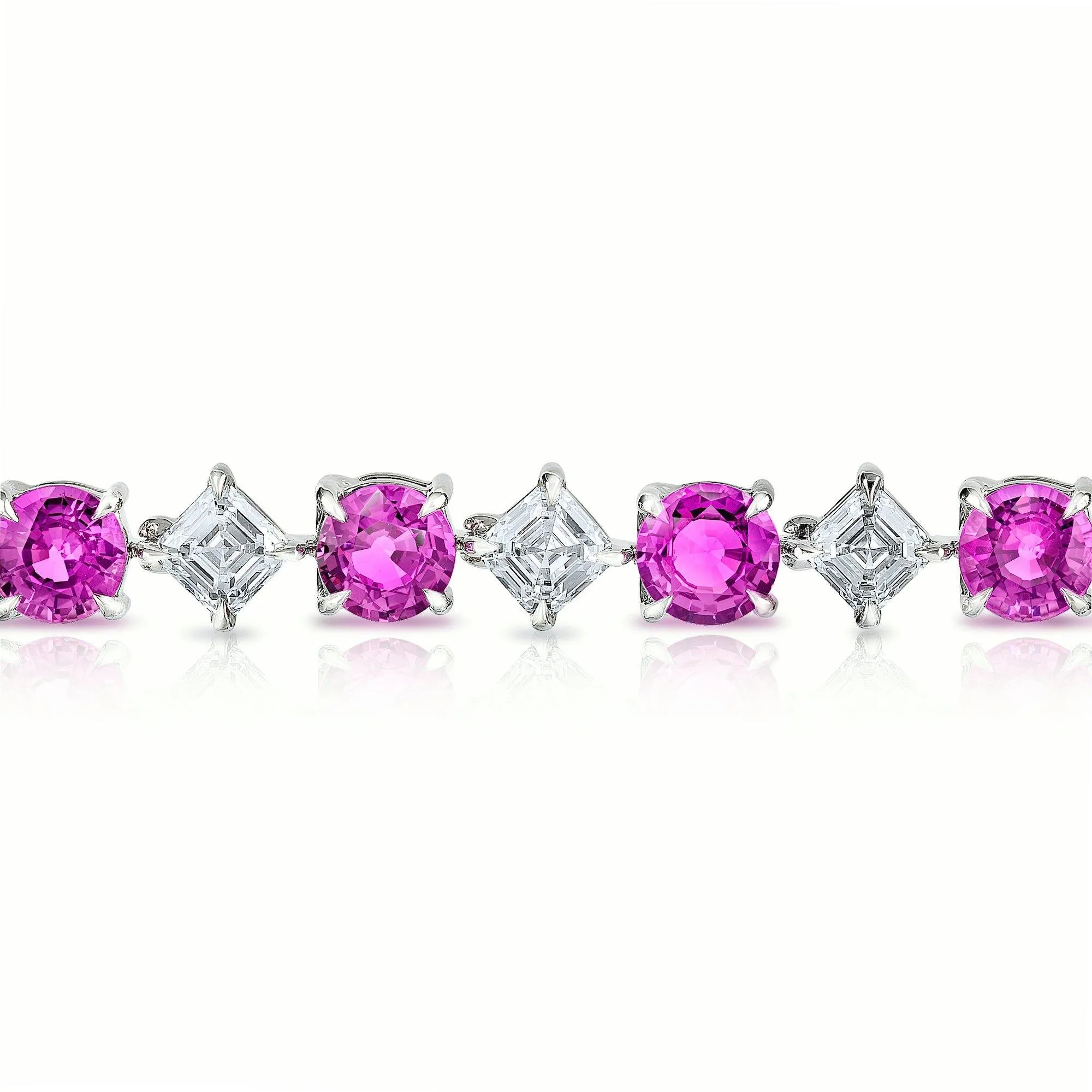 12.46 Carat Round Pink Sapphire and Diamond Platinum Bracelet
