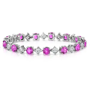 12.46 Carat Round Pink Sapphire and Diamond Platinum Bracelet