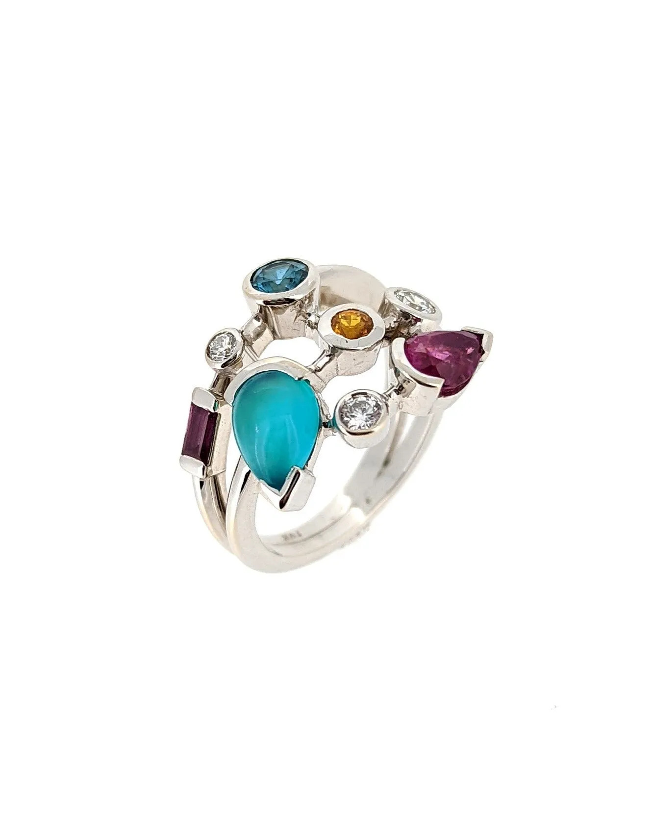 14K White Gold Multi Gemstone Ring
