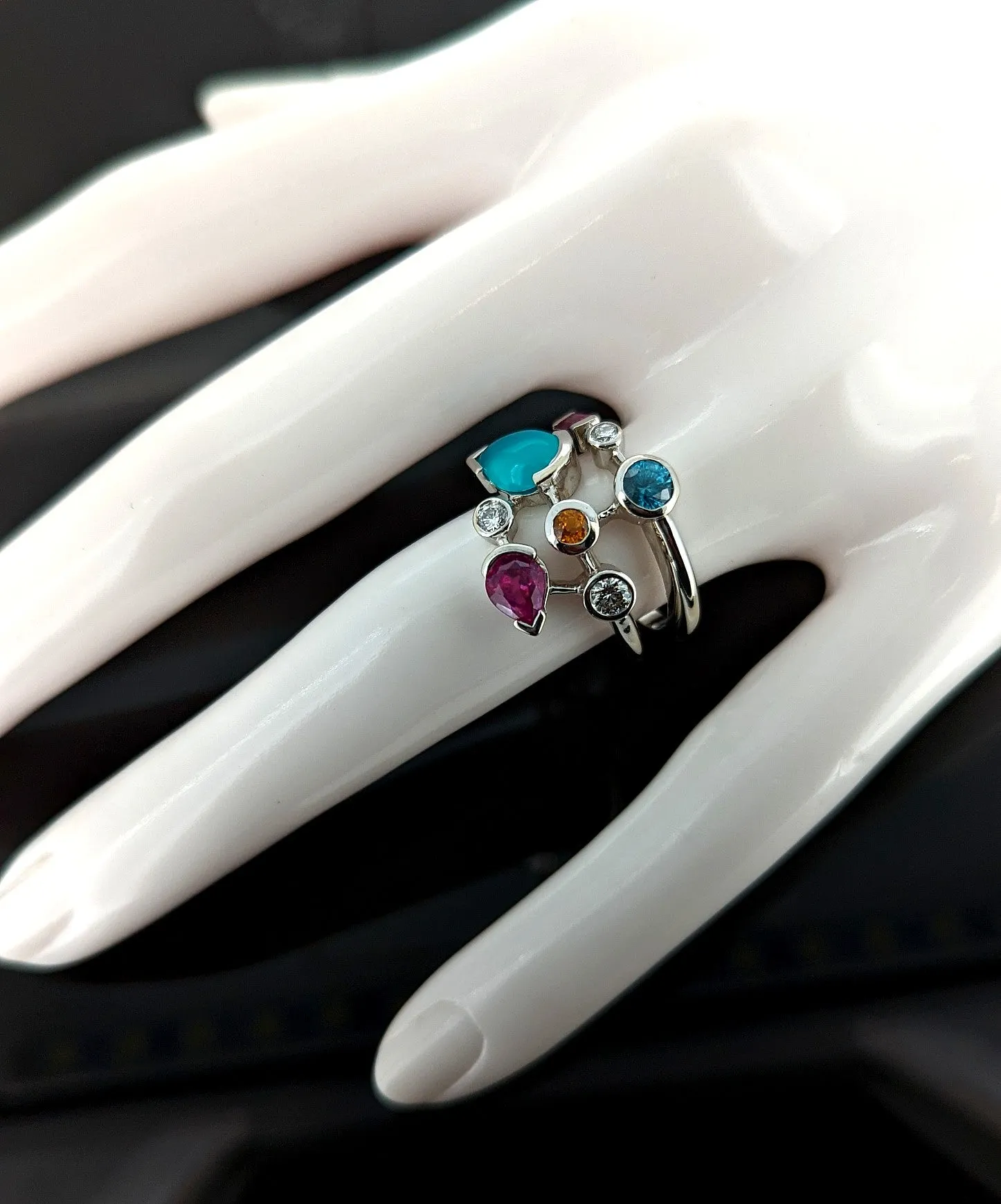 14K White Gold Multi Gemstone Ring