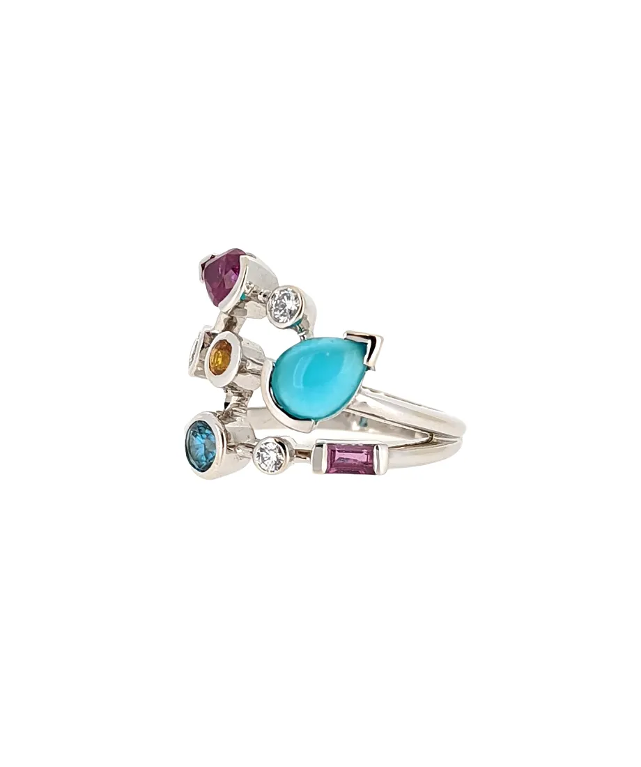 14K White Gold Multi Gemstone Ring