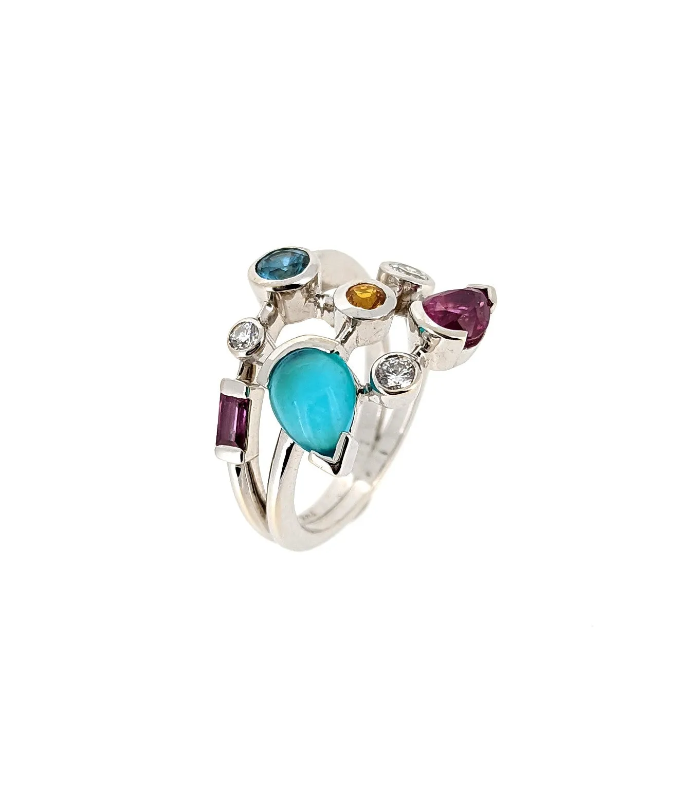 14K White Gold Multi Gemstone Ring
