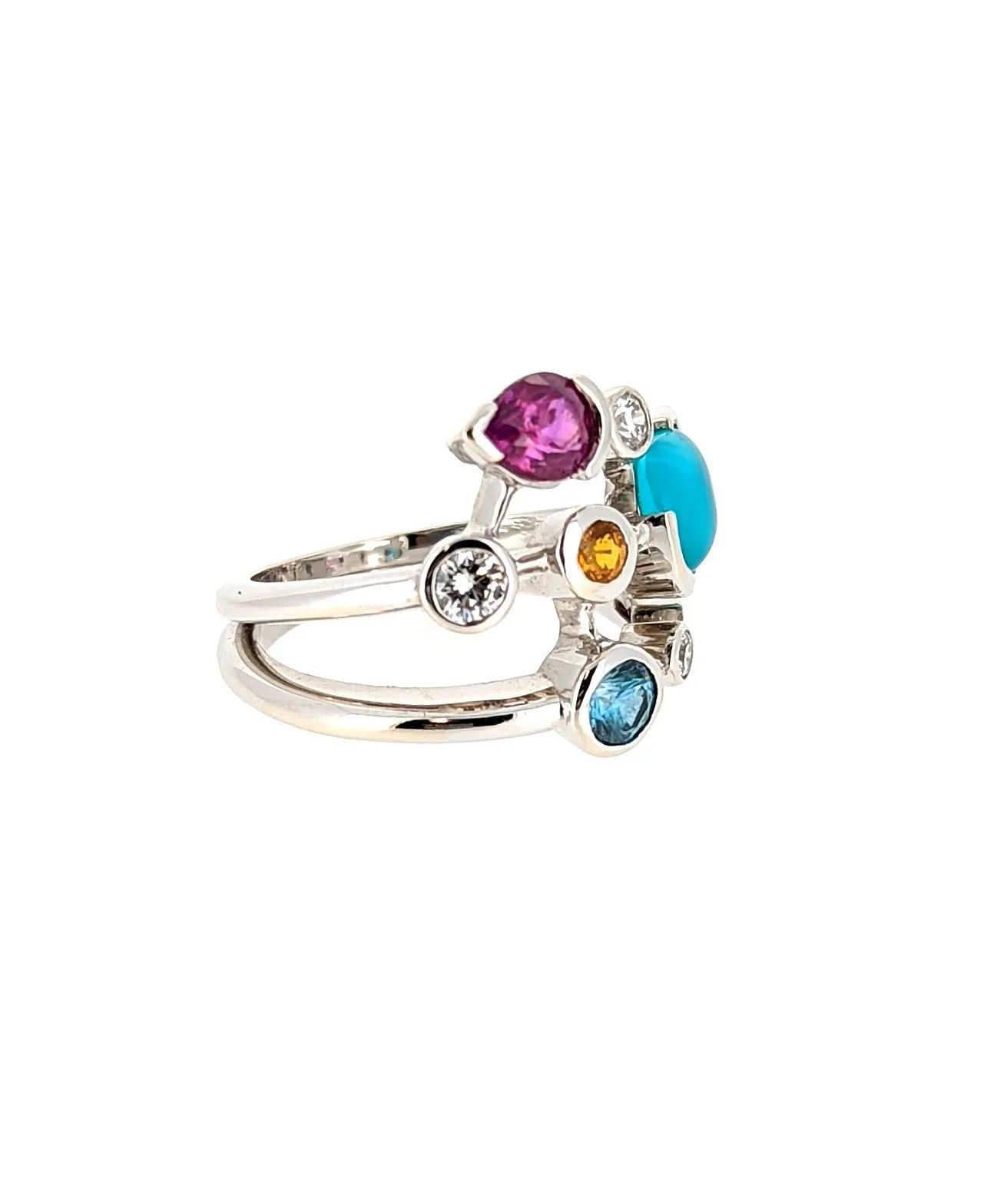 14K White Gold Multi Gemstone Ring