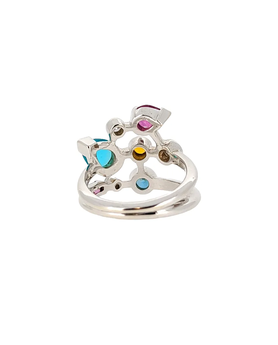 14K White Gold Multi Gemstone Ring