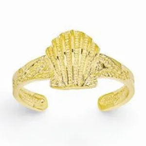 14k Yellow Gold Diamond-cut Scallop Shell Toe Ring
