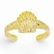 14k Yellow Gold Diamond-cut Scallop Shell Toe Ring