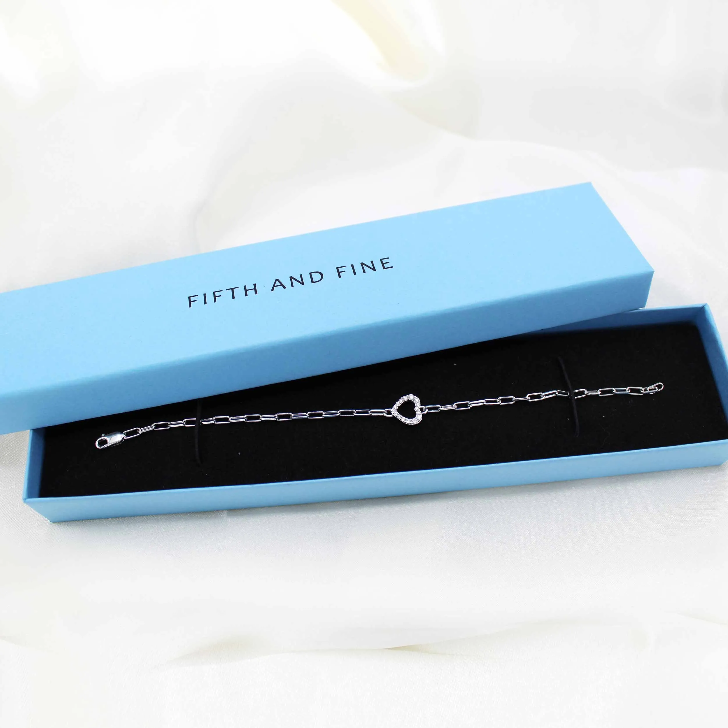 1/5 Cttw Natural Diamond Pave Heart Link Chain 7" Bracelet in 925 Sterling Silver