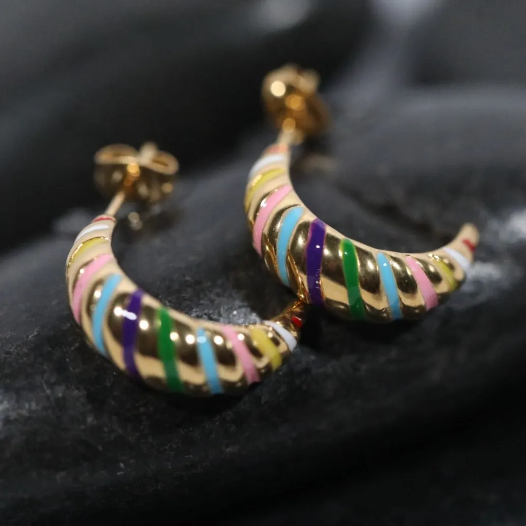 18k Gold-Filled Croissant Enamel Earrings - Gold Earrings