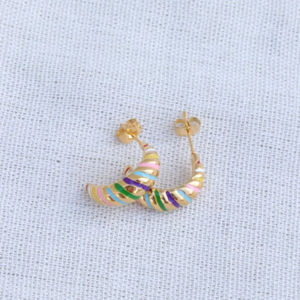 18k Gold-Filled Croissant Enamel Earrings - Gold Earrings