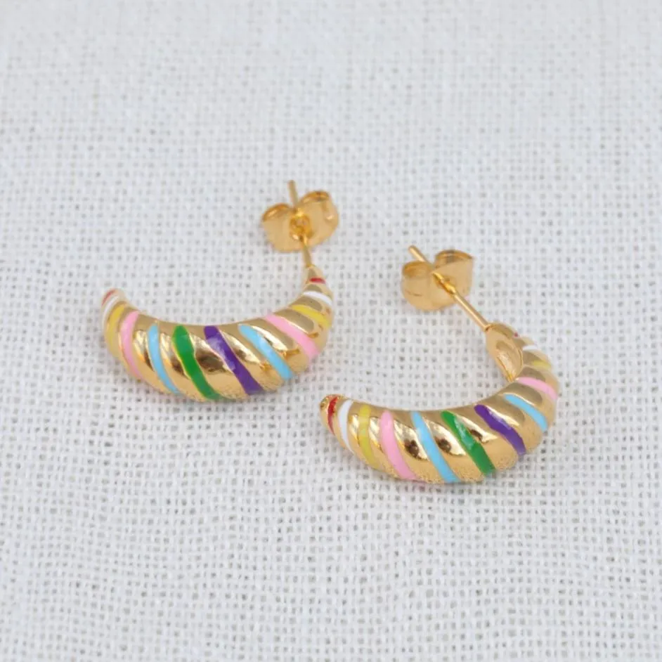 18k Gold-Filled Croissant Enamel Earrings - Gold Earrings