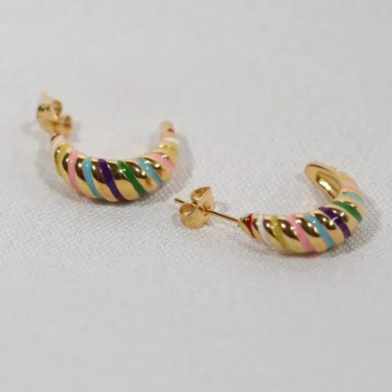 18k Gold-Filled Croissant Enamel Earrings - Gold Earrings