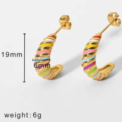 18k Gold-Filled Croissant Enamel Earrings - Gold Earrings