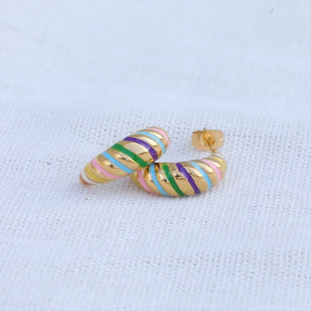 18k Gold-Filled Croissant Enamel Earrings - Gold Earrings