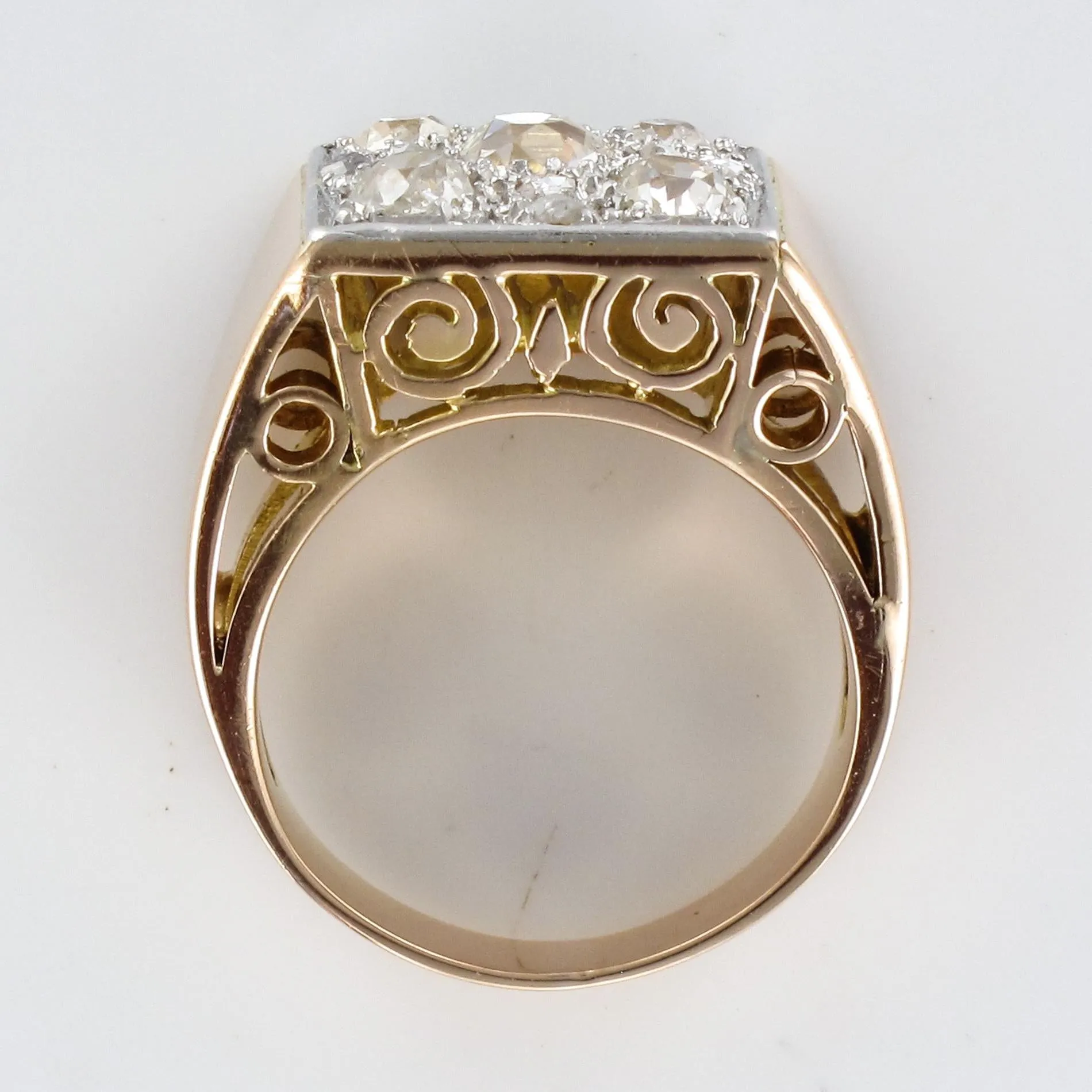 1930s Art Deco Diamond Paving 18 Karat Rose Gold Ring