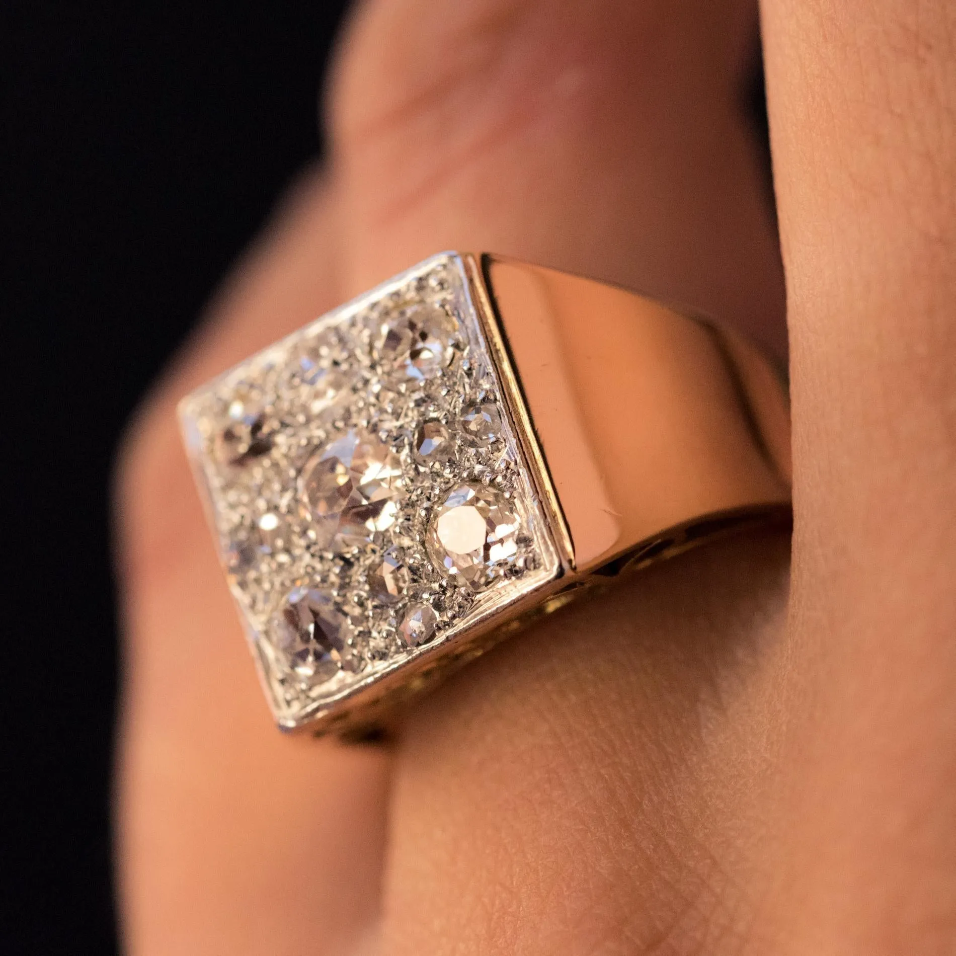 1930s Art Deco Diamond Paving 18 Karat Rose Gold Ring