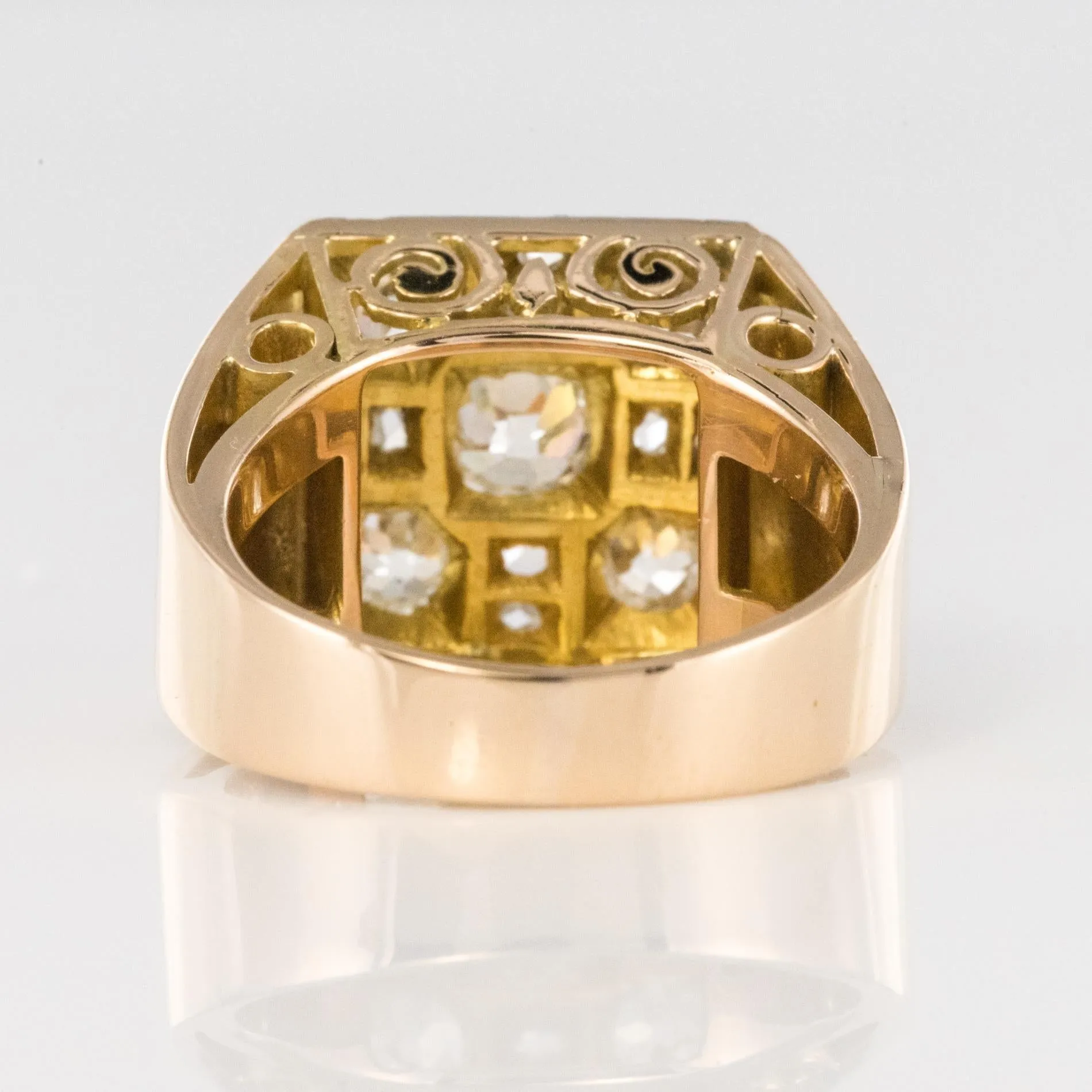 1930s Art Deco Diamond Paving 18 Karat Rose Gold Ring