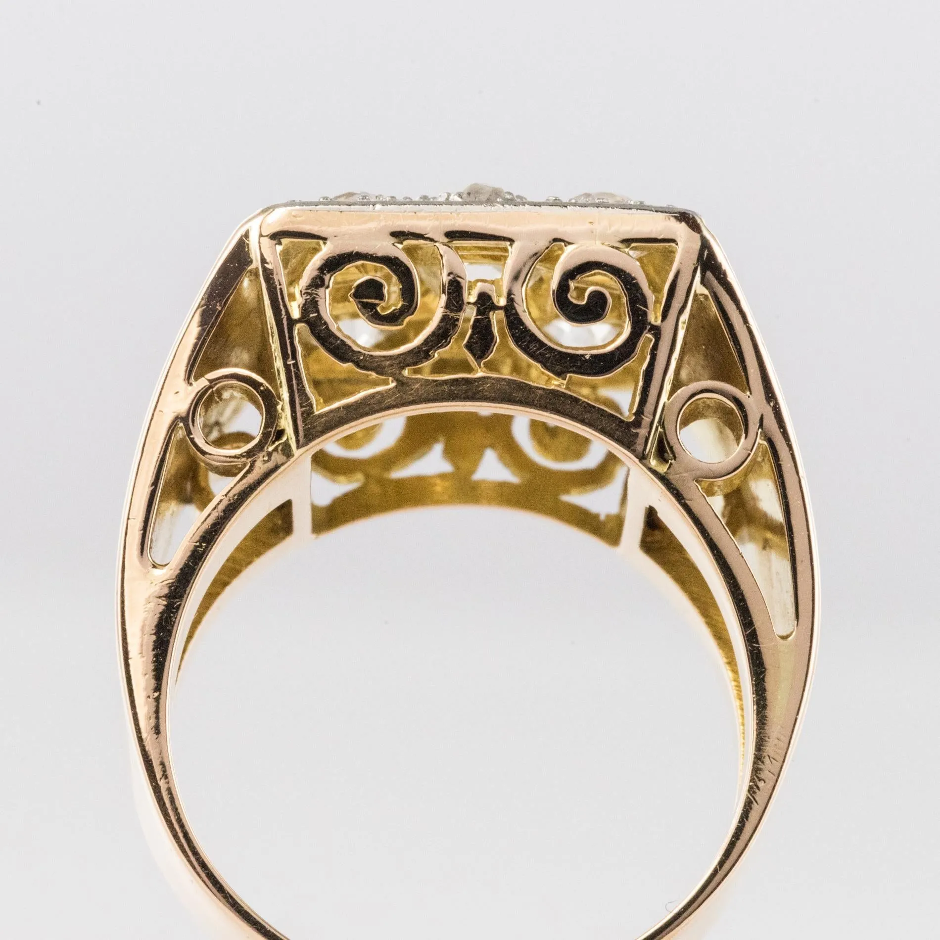 1930s Art Deco Diamond Paving 18 Karat Rose Gold Ring