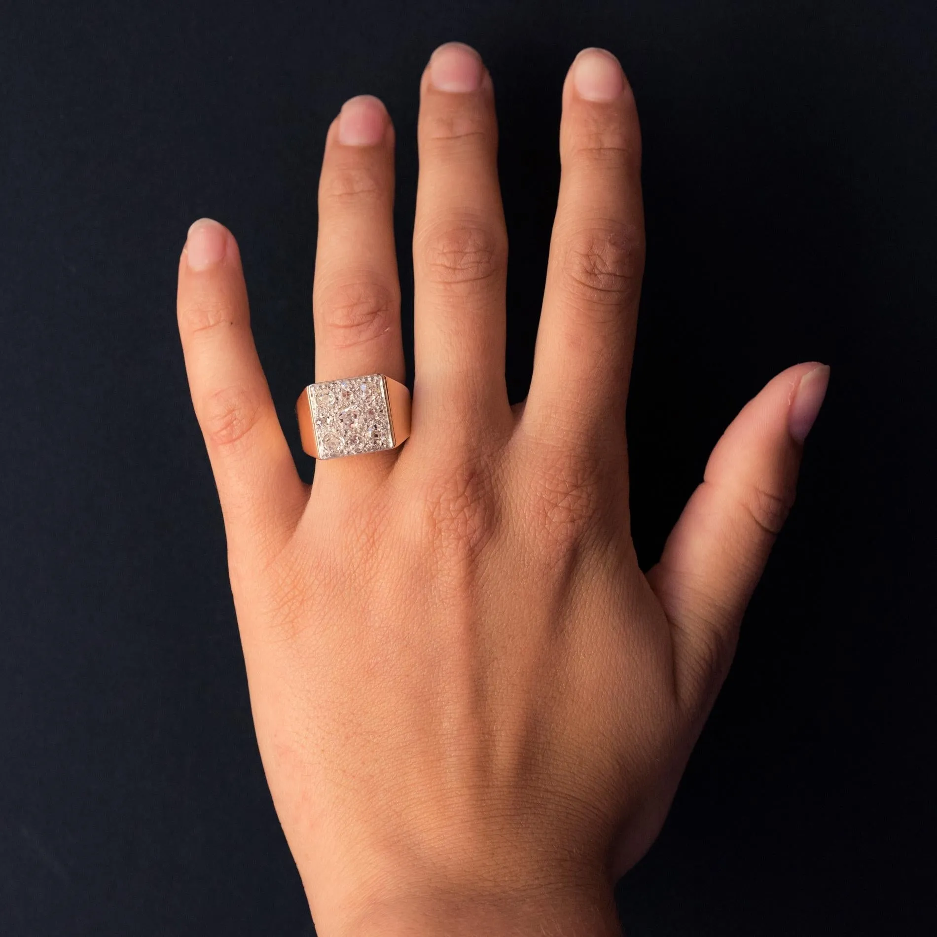 1930s Art Deco Diamond Paving 18 Karat Rose Gold Ring