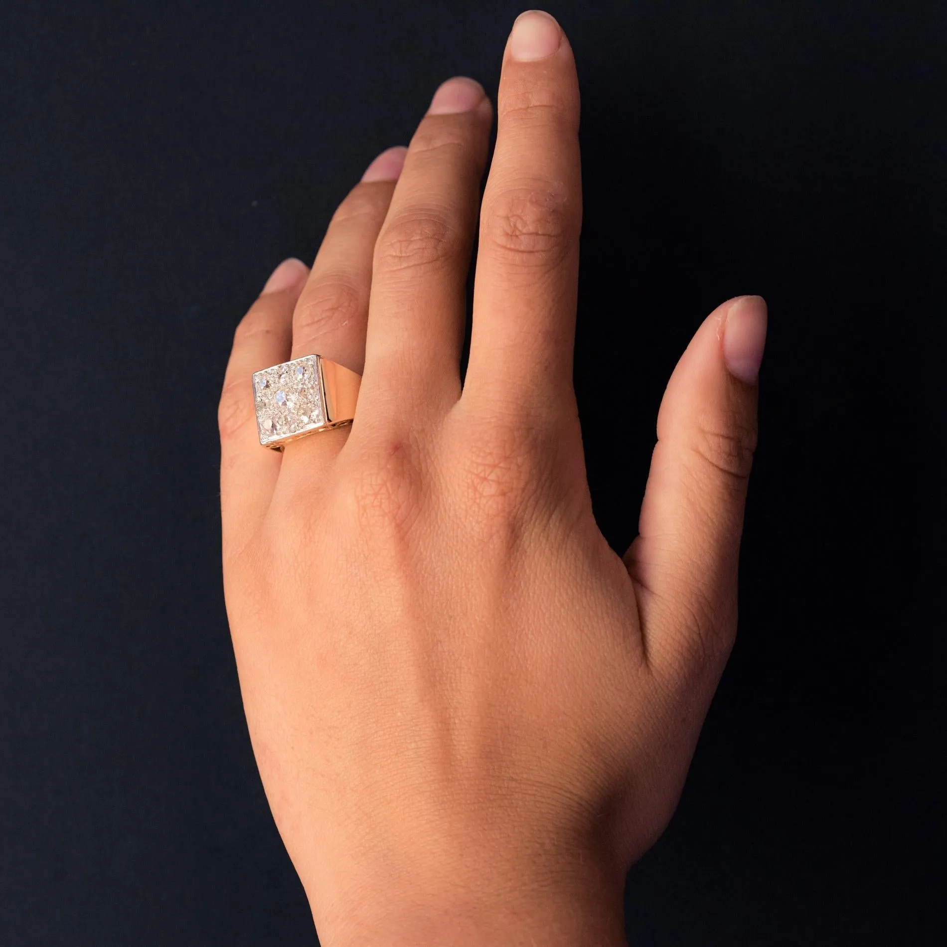 1930s Art Deco Diamond Paving 18 Karat Rose Gold Ring