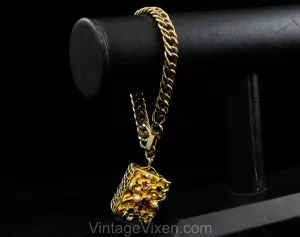 1950s Charm Bracelet with Treasure Box - Bejeweled Rhinestone & Gold Hue Metal Miniature Case on Bold Chain Link - 50s Vintage Gift Idea