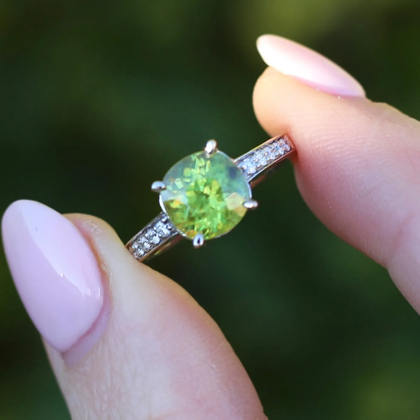 4.11ct Green Zircon and Diamond Ring, 14ct White Gold, size N1/2 or 7, with valuation