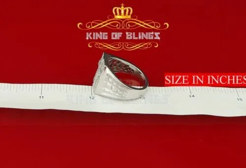 925 Sterling Silver White Cubic Zirconia 2.0CT Wide Rectangle Men's Ring Size 10