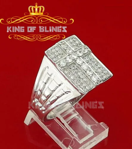 925 Sterling Silver White Cubic Zirconia 2.0CT Wide Rectangle Men's Ring Size 10