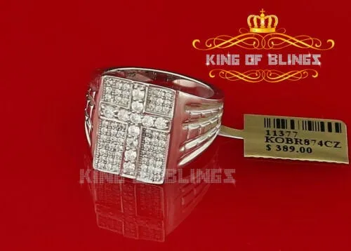 925 Sterling Silver White Cubic Zirconia 2.0CT Wide Rectangle Men's Ring Size 10