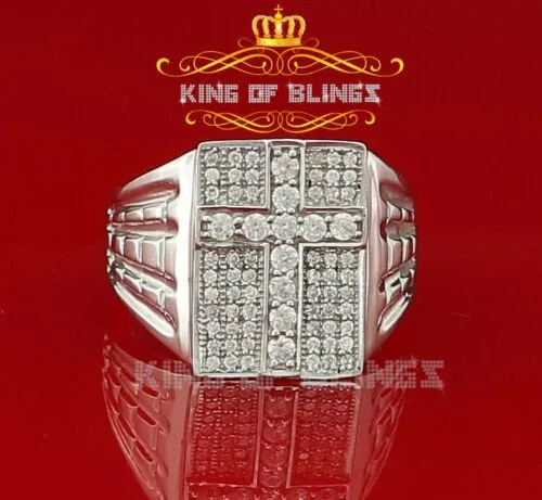925 Sterling Silver White Cubic Zirconia 2.0CT Wide Rectangle Men's Ring Size 10