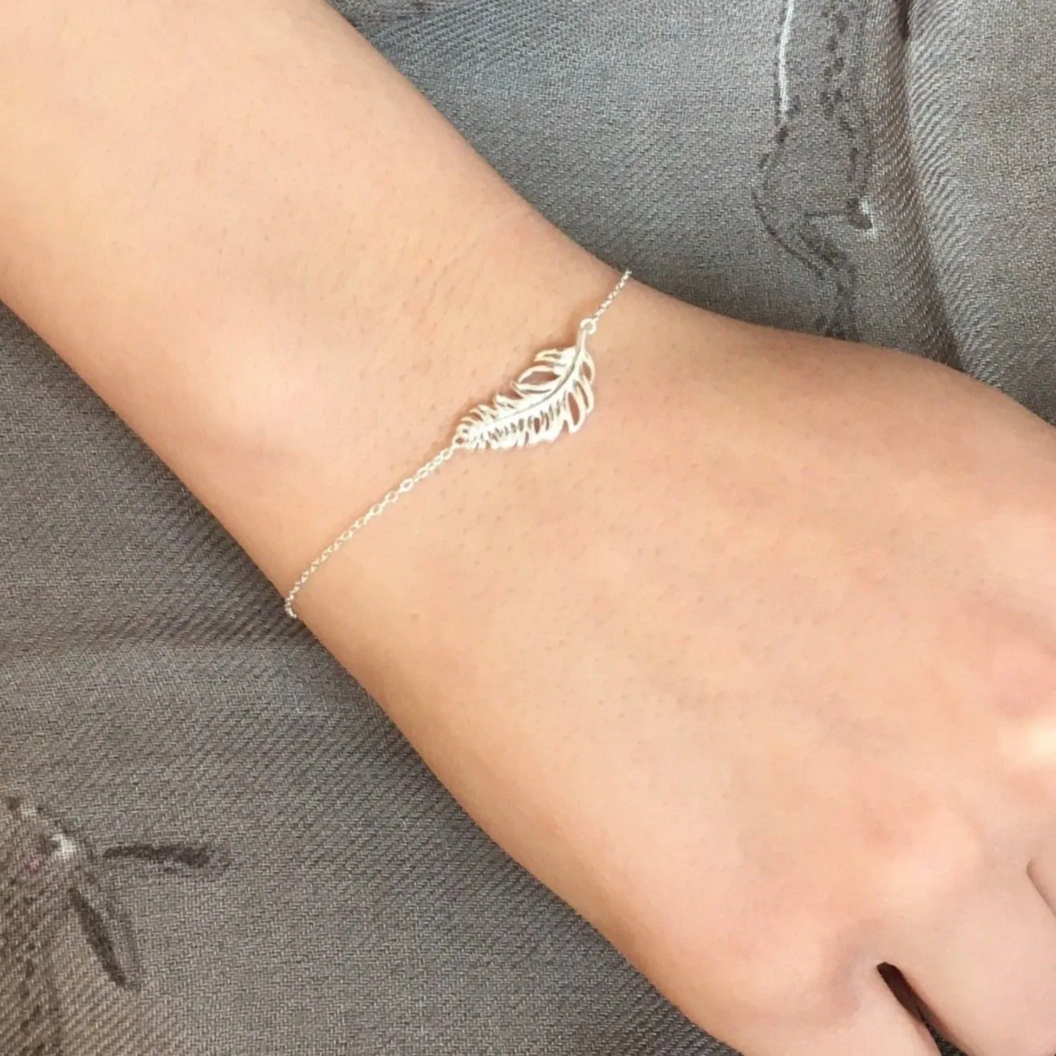 Adjustable Sterling Silver Feather Bracelet
