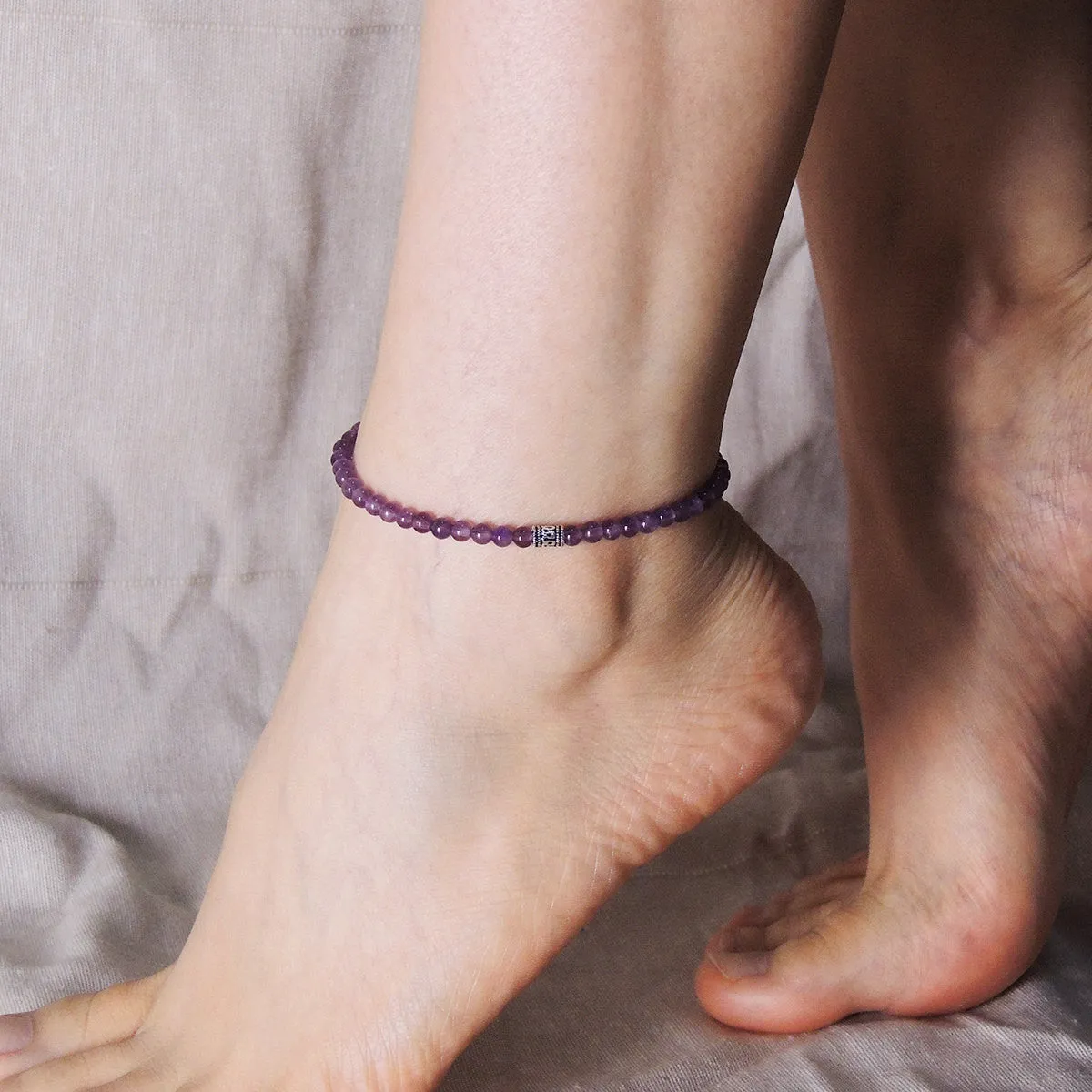 Amethyst Anklet Gemstone 925 Sterling Silver Bead Clasp for Men Women DiyNotion Handmade AN014
