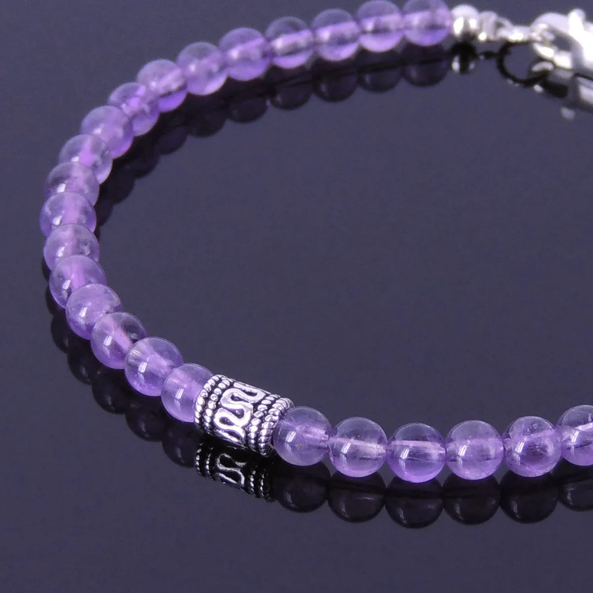 Amethyst Anklet Gemstone 925 Sterling Silver Bead Clasp for Men Women DiyNotion Handmade AN014