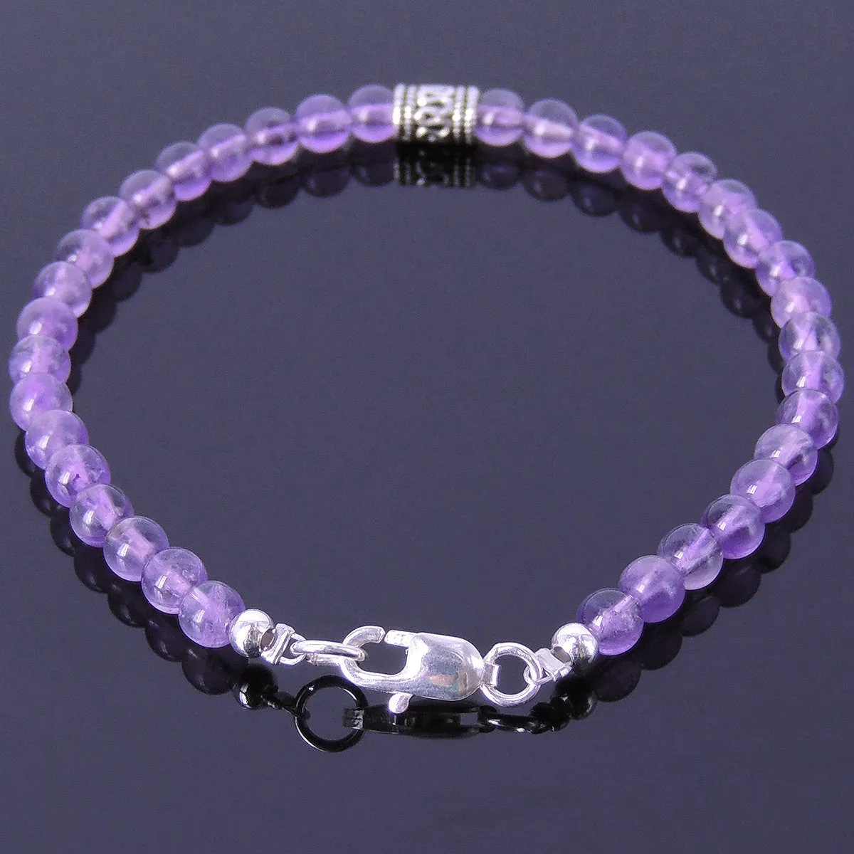 Amethyst Anklet Gemstone 925 Sterling Silver Bead Clasp for Men Women DiyNotion Handmade AN014