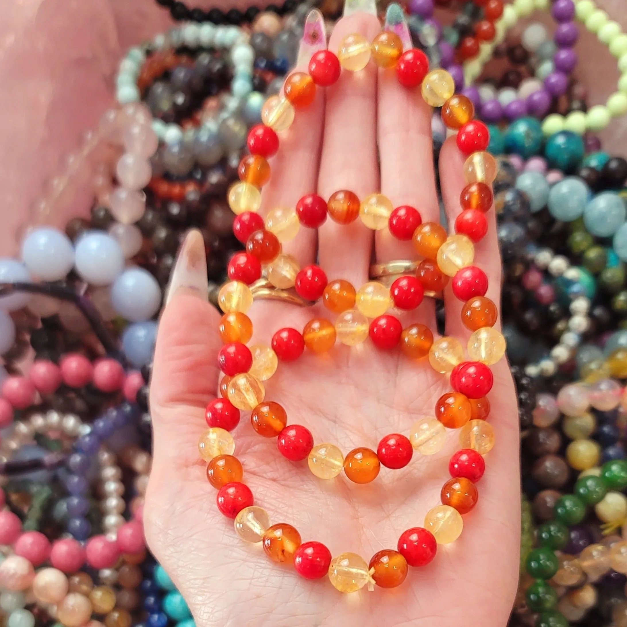 Aries Bracelet (Carnelian, Citrine & Red Coral) *High Quality* for Pursuing Goals and Revitalizing Energy
