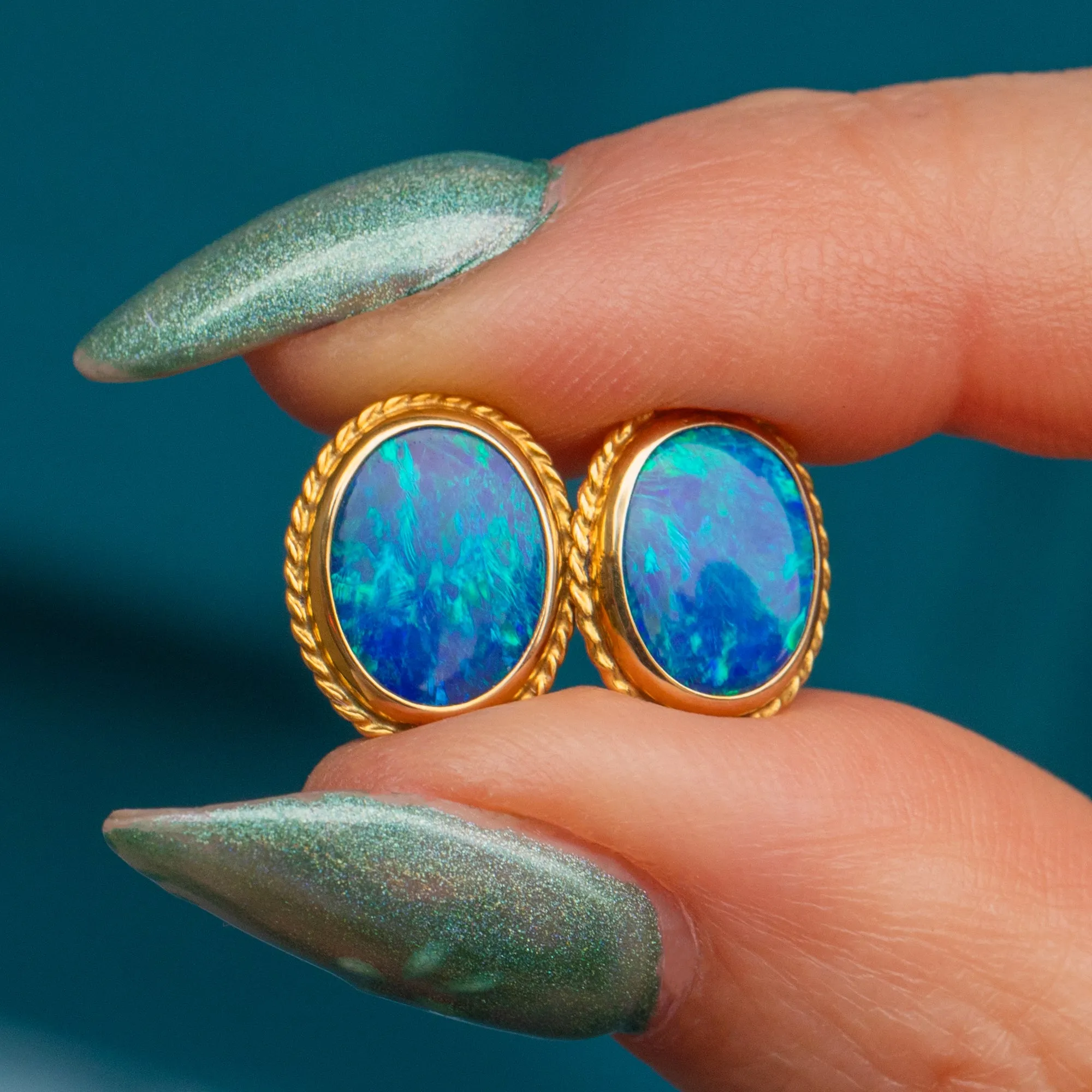 Art Deco 9ct Gold Opal Doublet Earrings