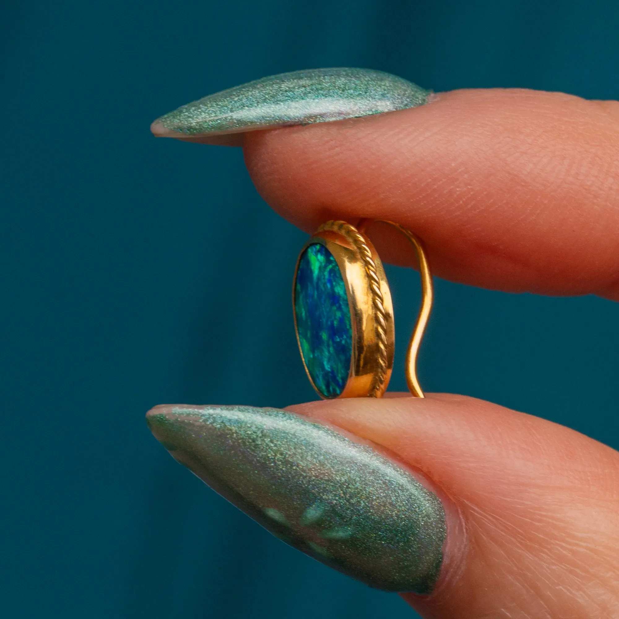 Art Deco 9ct Gold Opal Doublet Earrings