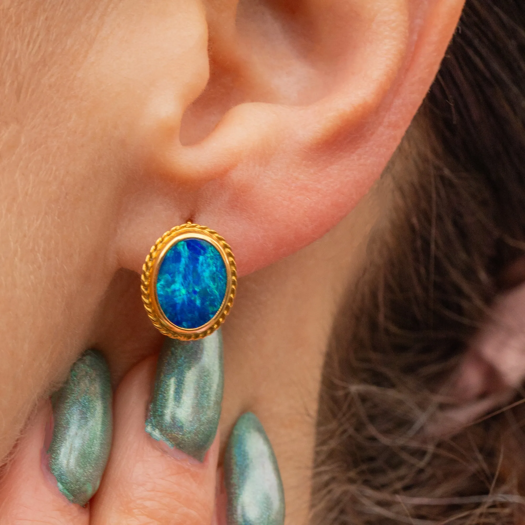 Art Deco 9ct Gold Opal Doublet Earrings