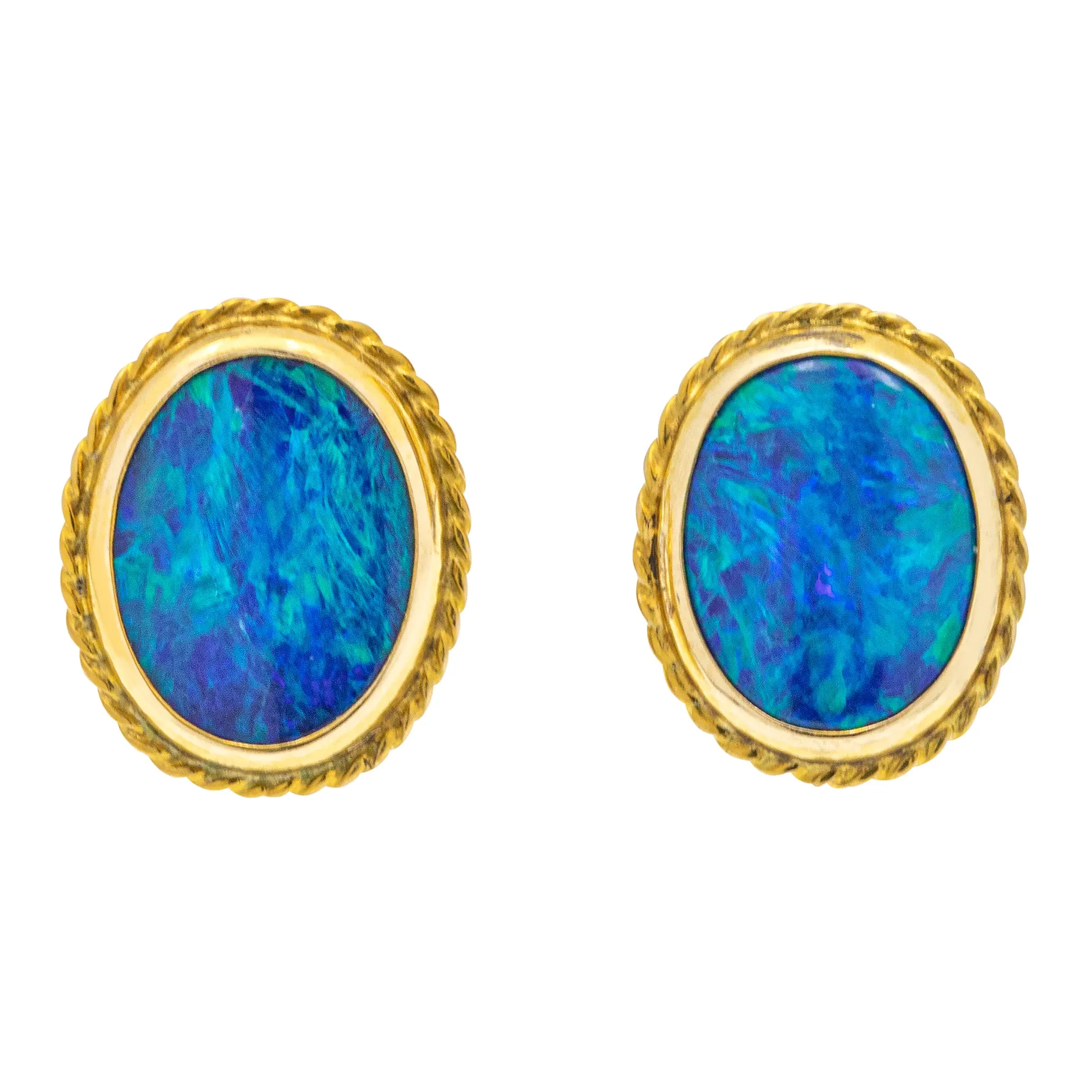 Art Deco 9ct Gold Opal Doublet Earrings