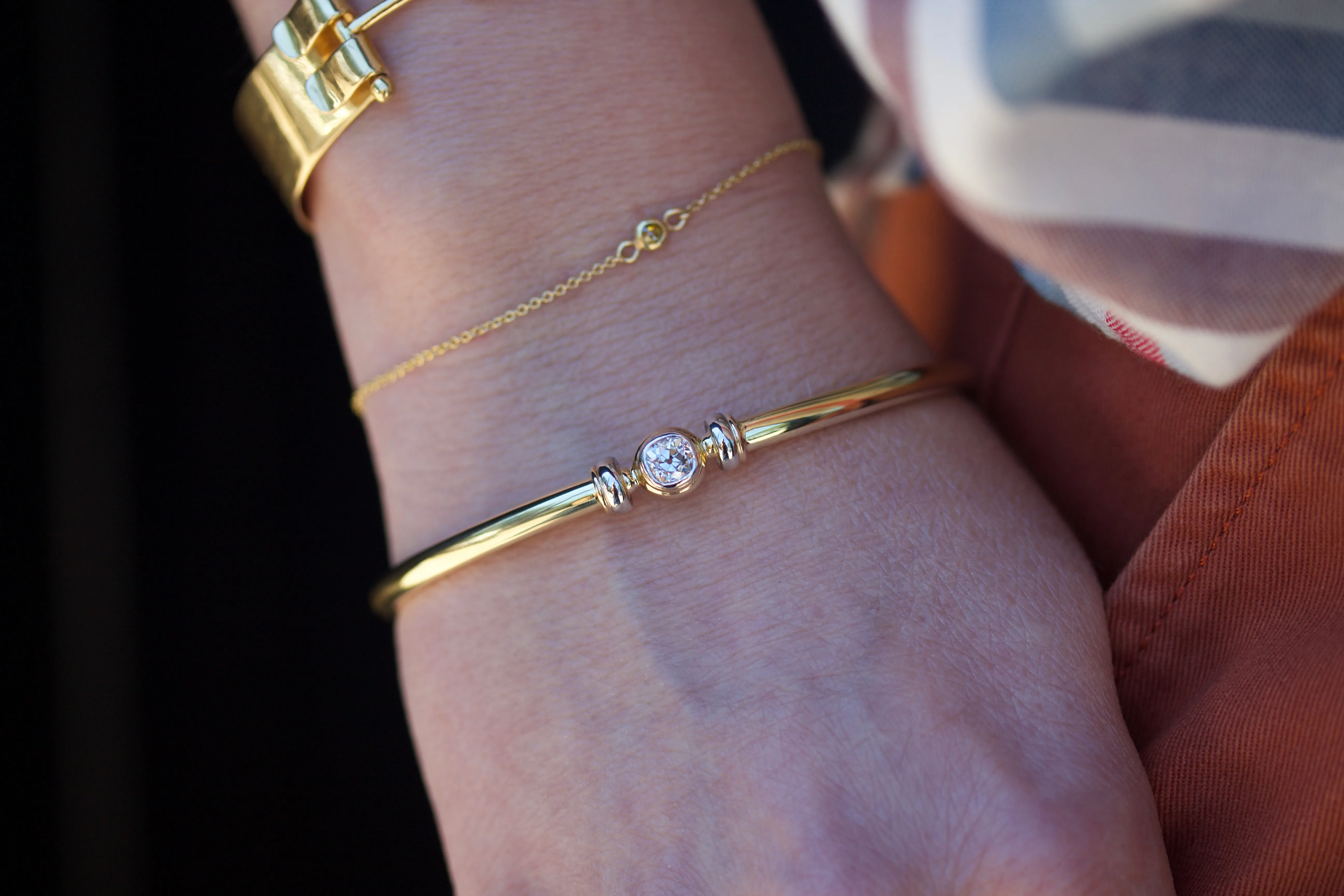 Bangle Bracelet with Old Mine Cut Diamond