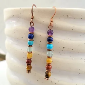 BESHEEK Copper Rainbow Hematite Chakra Beaded Dangle Earrings | Hypoallergenic Boho Beach Gala Wedding Style Fashion Earrings