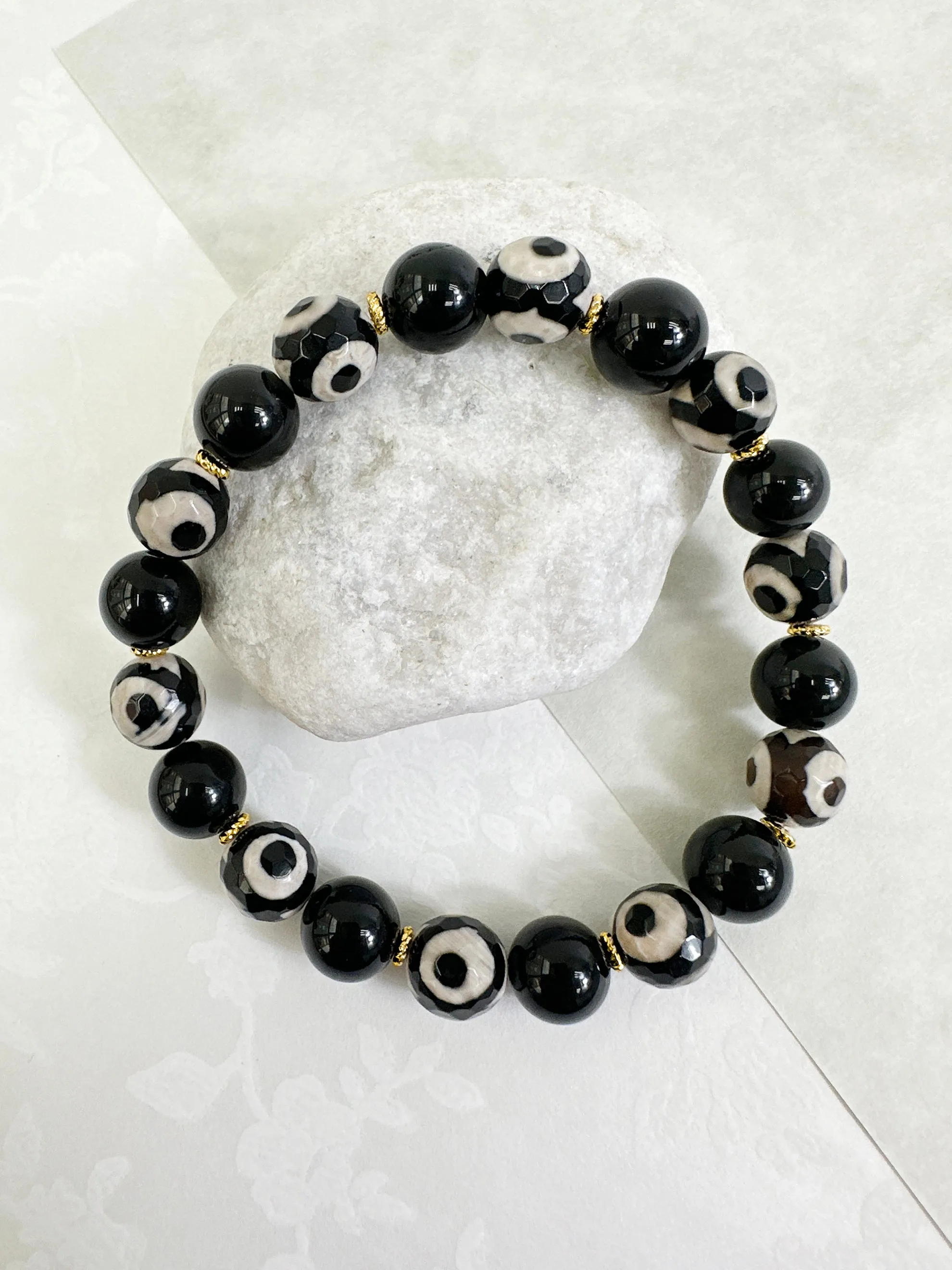 Black And White Dzi Agate Bracelet MEB04