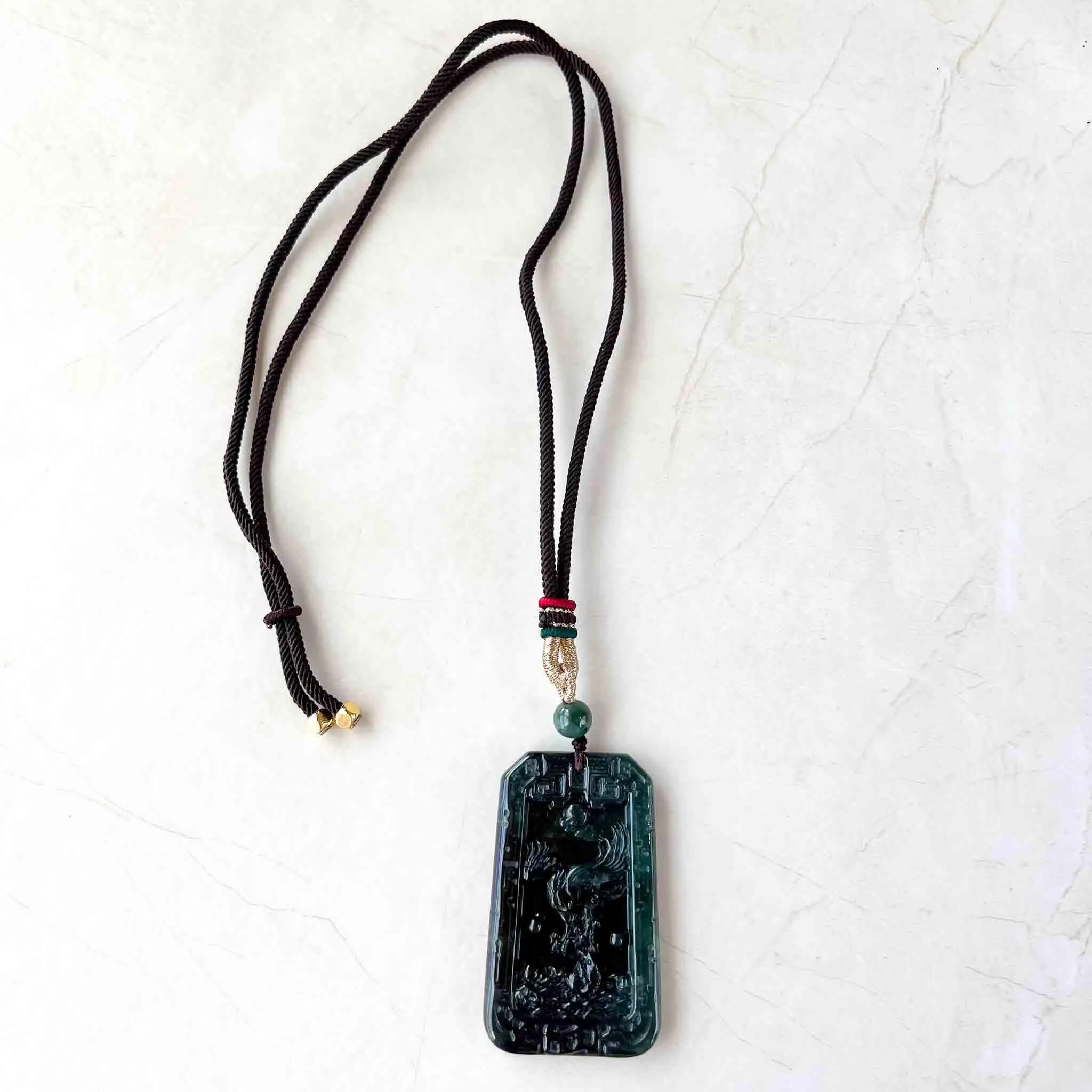 Black Green Jadeite Jade Eagle and Fish Pendant, Grand Visionary Pendant, 大展宏图, Hand Carved Jade, YX-1122-1688874718