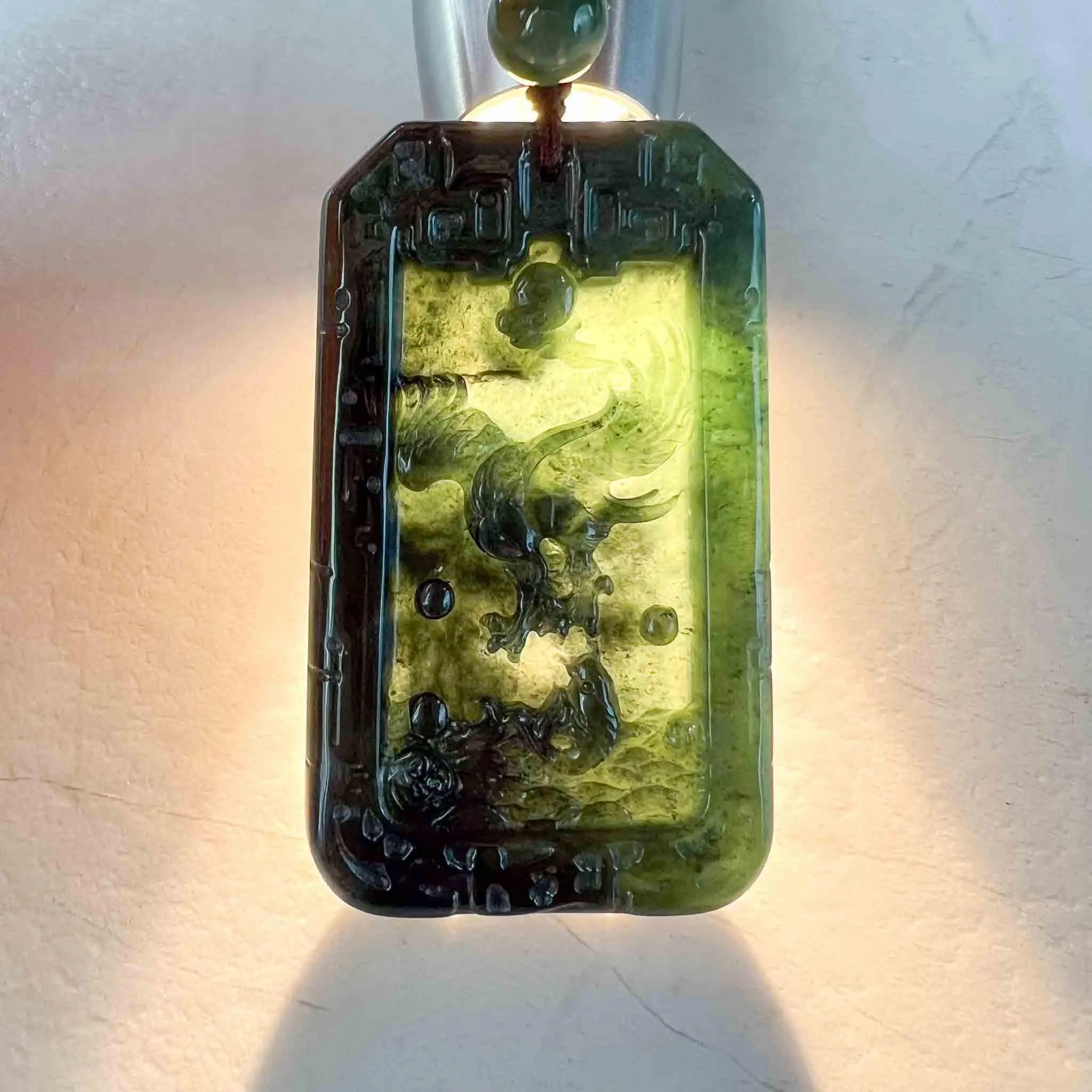 Black Green Jadeite Jade Eagle and Fish Pendant, Grand Visionary Pendant, 大展宏图, Hand Carved Jade, YX-1122-1688874718