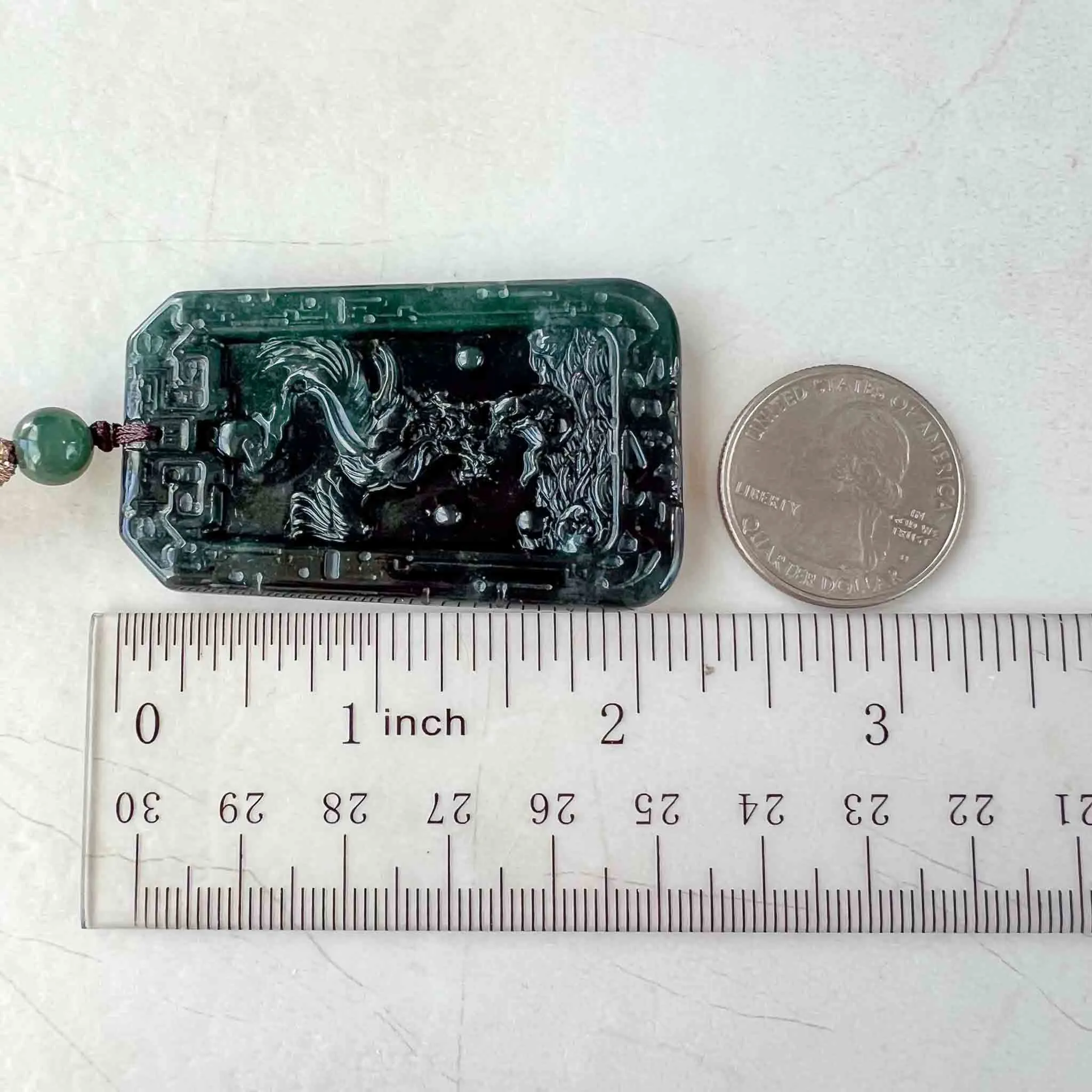 Black Green Jadeite Jade Eagle and Fish Pendant, Grand Visionary Pendant, 大展宏图, Hand Carved Jade, YX-1122-1688874718