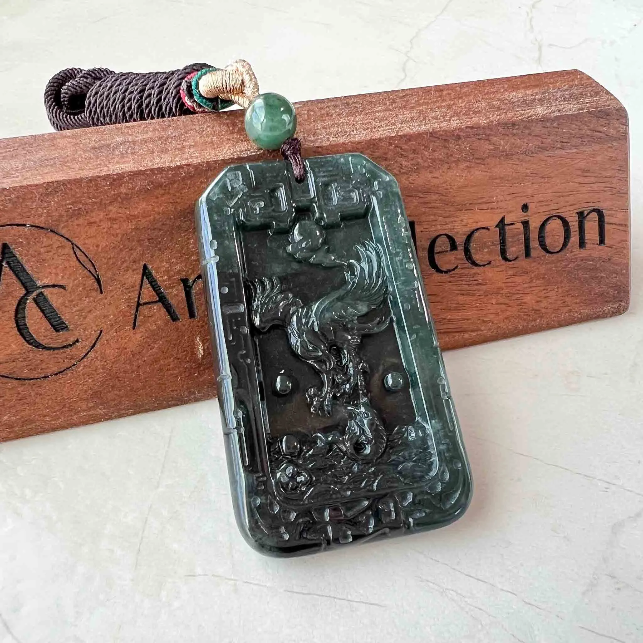 Black Green Jadeite Jade Eagle and Fish Pendant, Grand Visionary Pendant, 大展宏图, Hand Carved Jade, YX-1122-1688874718