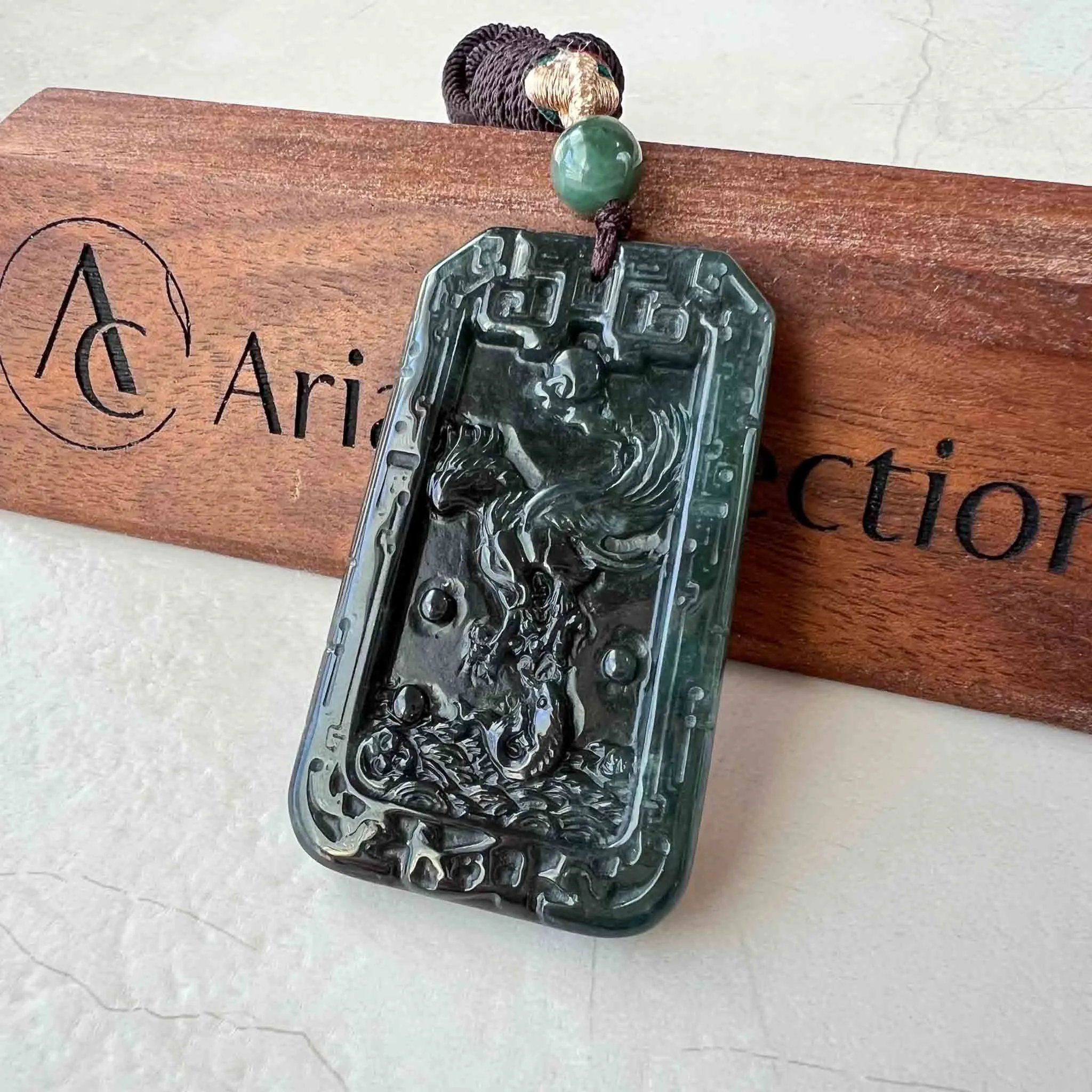 Black Green Jadeite Jade Eagle and Fish Pendant, Grand Visionary Pendant, 大展宏图, Hand Carved Jade, YX-1122-1688874718