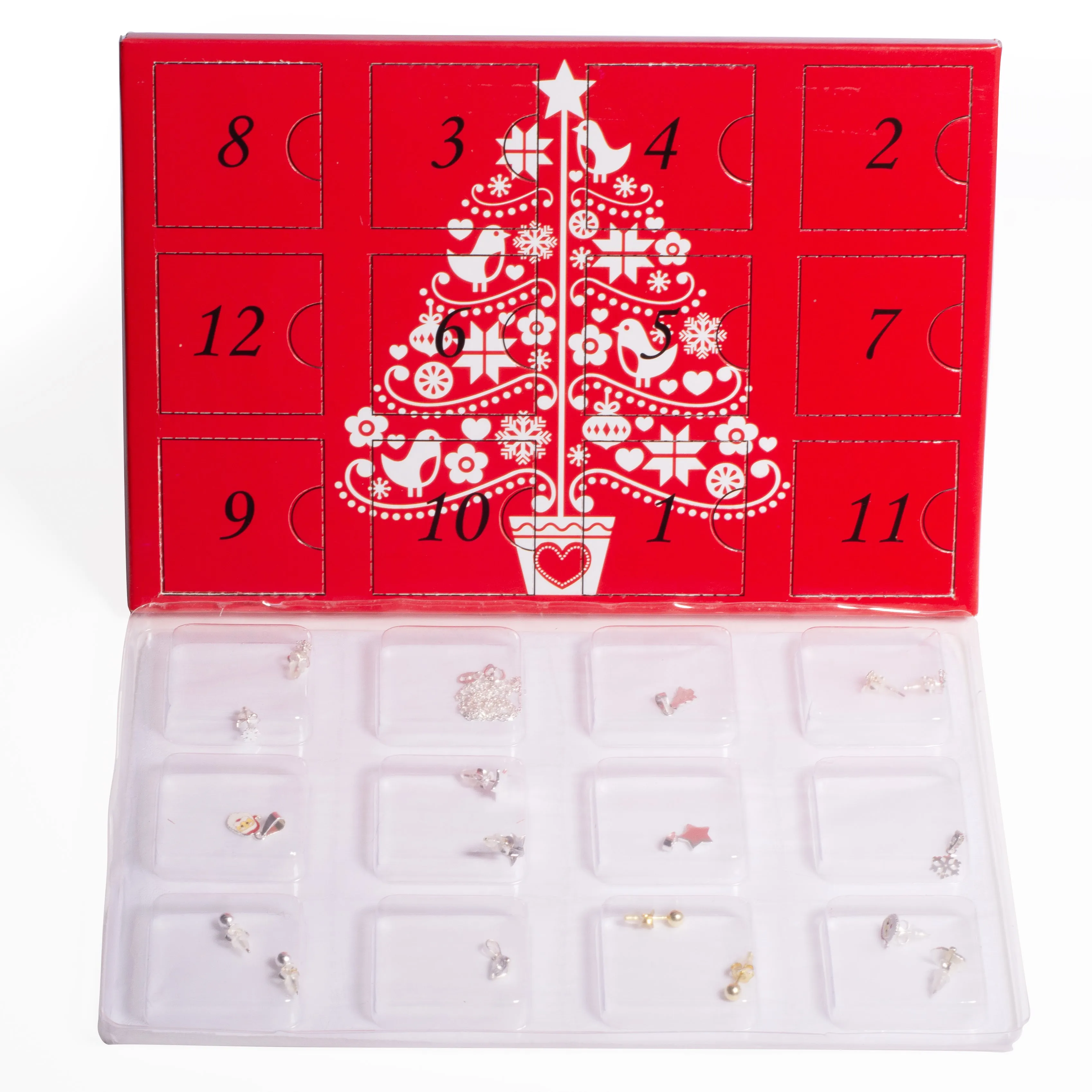 Christmas Advent Calendar 925 Silver Necklace Pendents Earrings Jewelry Gift set