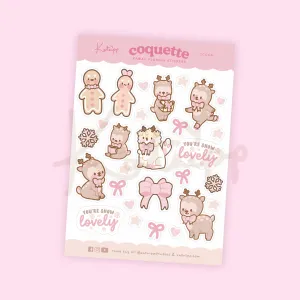 Christmas Pink Coquette Bow Sticker Sheet | Kawaii Christmas Stickers with Cinnamon, Gingie & Spice, Puddin | CC006