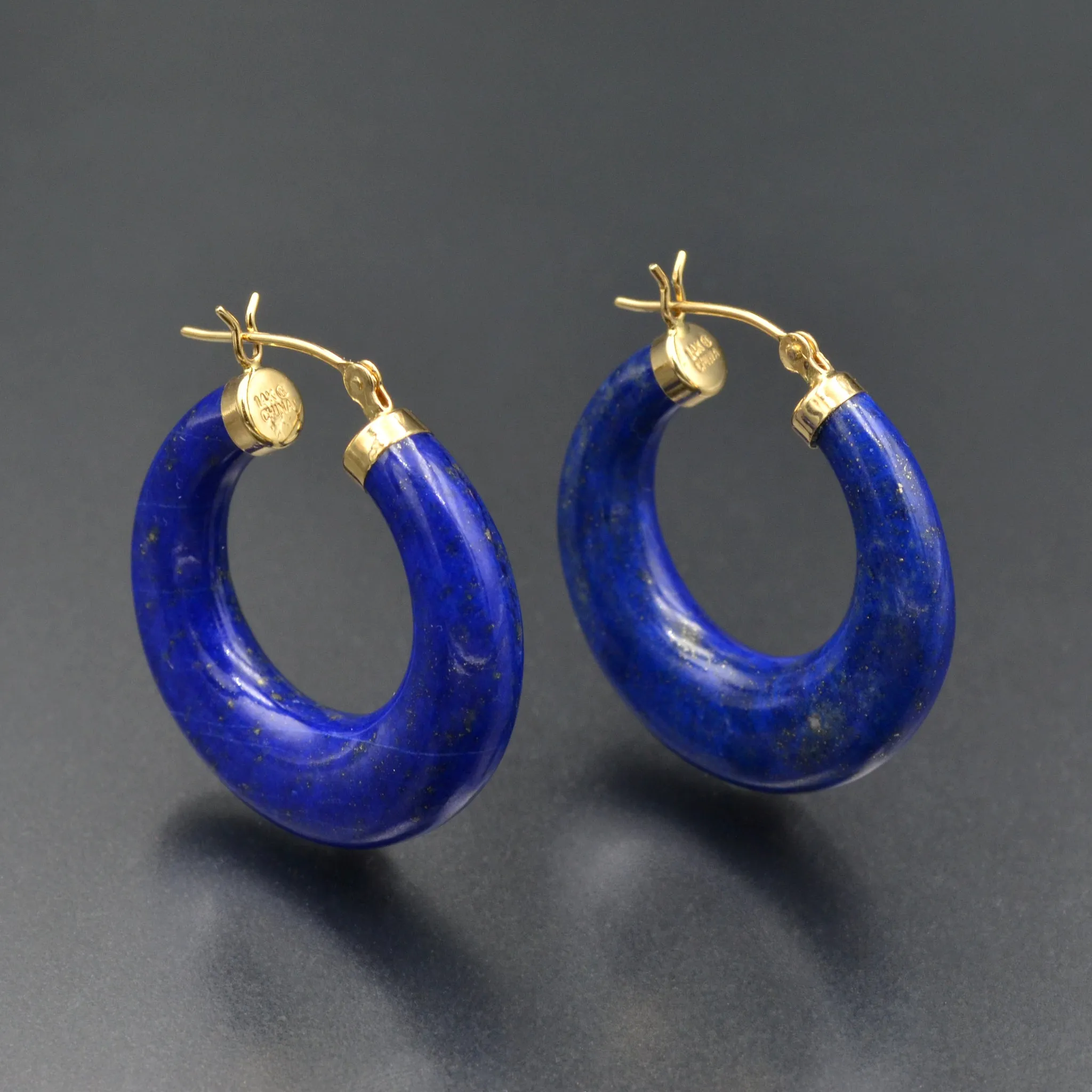 Chunky Lapis Lazuli Hoop Earrings