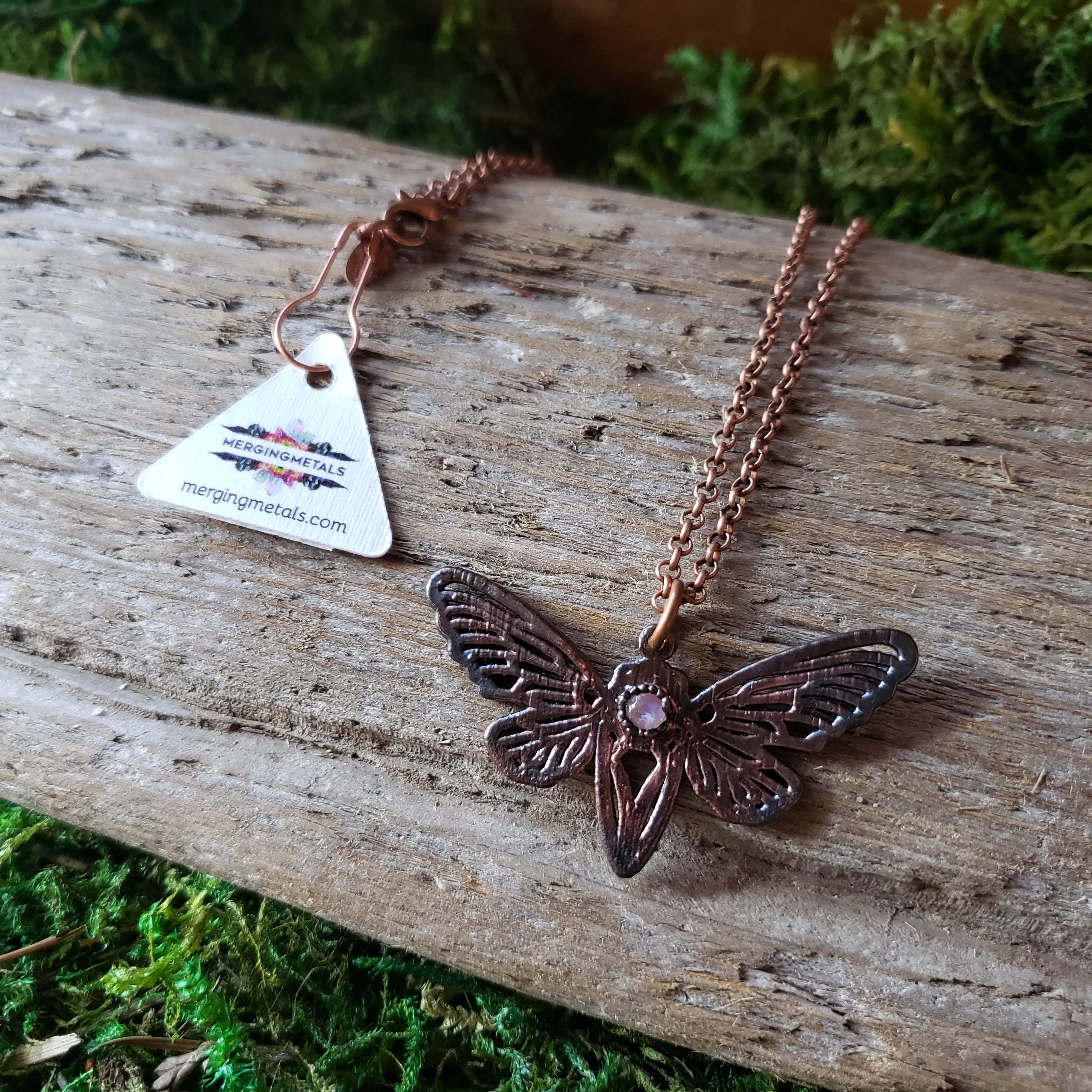Copper Moonstone Cicada Necklace